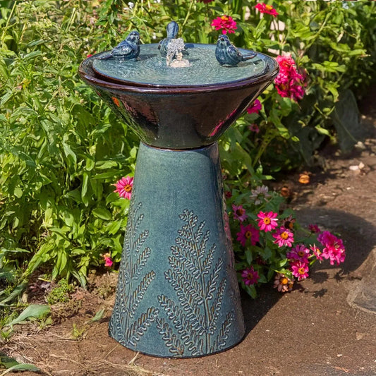 Gathering Birds Ceramic Bird Bath Fountain with LED Lights Patio