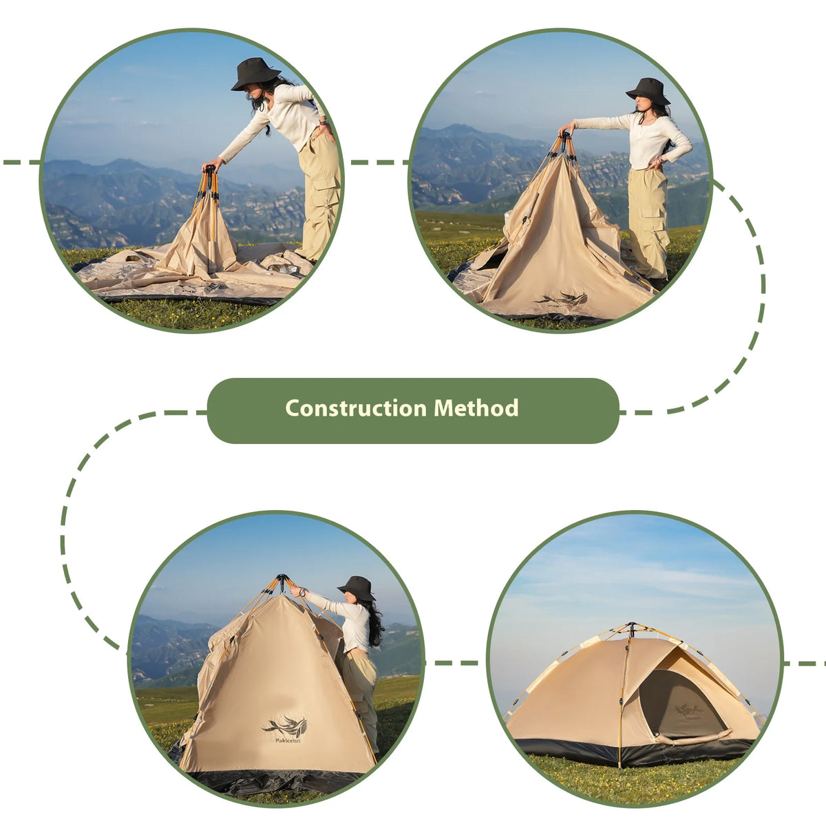Gold Small Size Outdoor Shelter Automatic Pop-Up Tent, Portable Camping Tent for Travel, Beach, Fishing, 2-3 Person Waterproof,