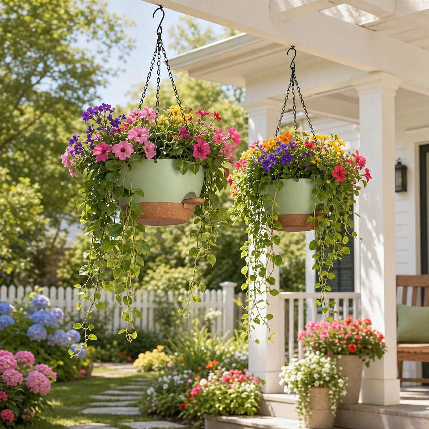 2 Pack Self Watering Hanging Planters 50oz Large Indoor Outdoor Hanging Baskets Flower Pots For Trailing Plants Side Fill Spout