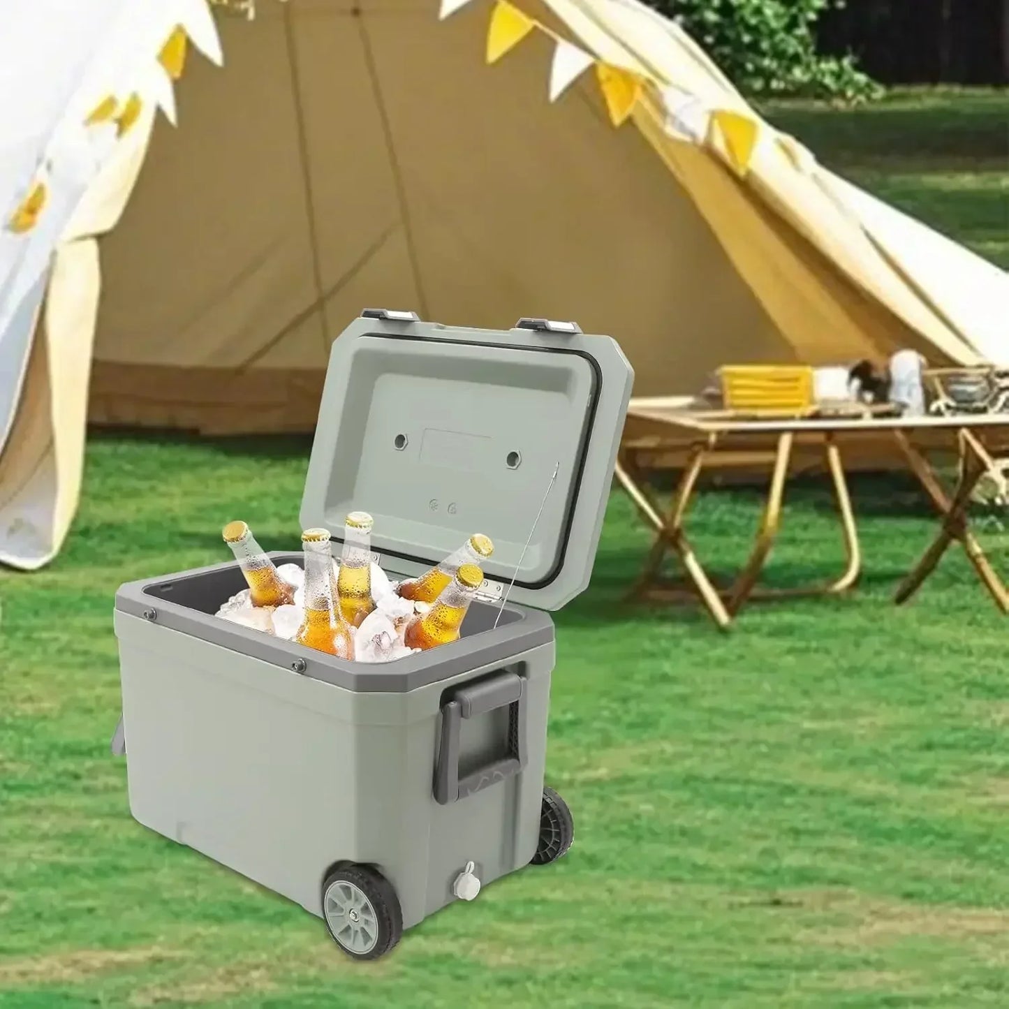 Insulated Wheeled Cooler With Handle For Camping And Boating