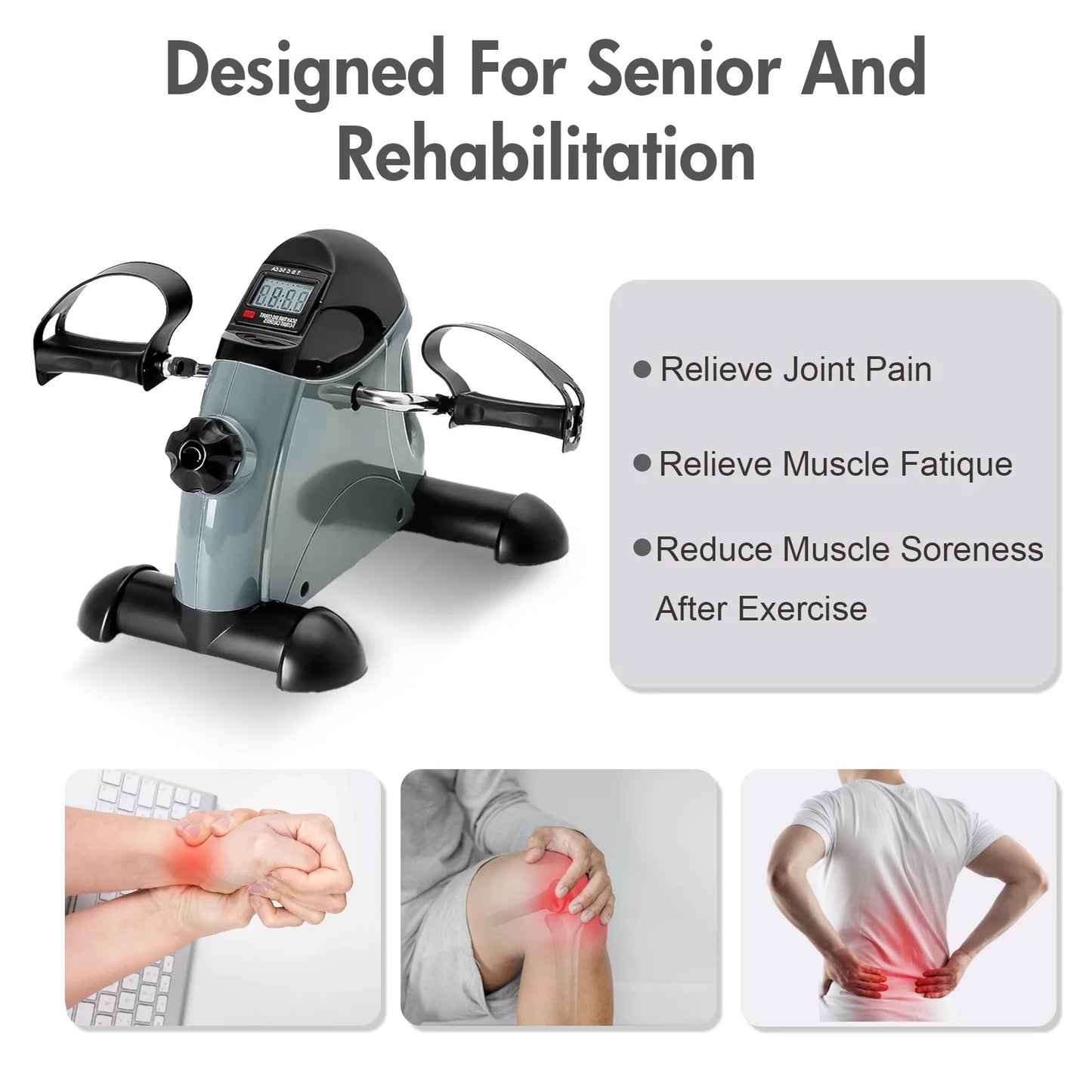 Mini Under Desk Pedal Exerciser Bike Multi-Function Motorized Digital With LCD Screen Display for Leg Arm and Knee for Elderly