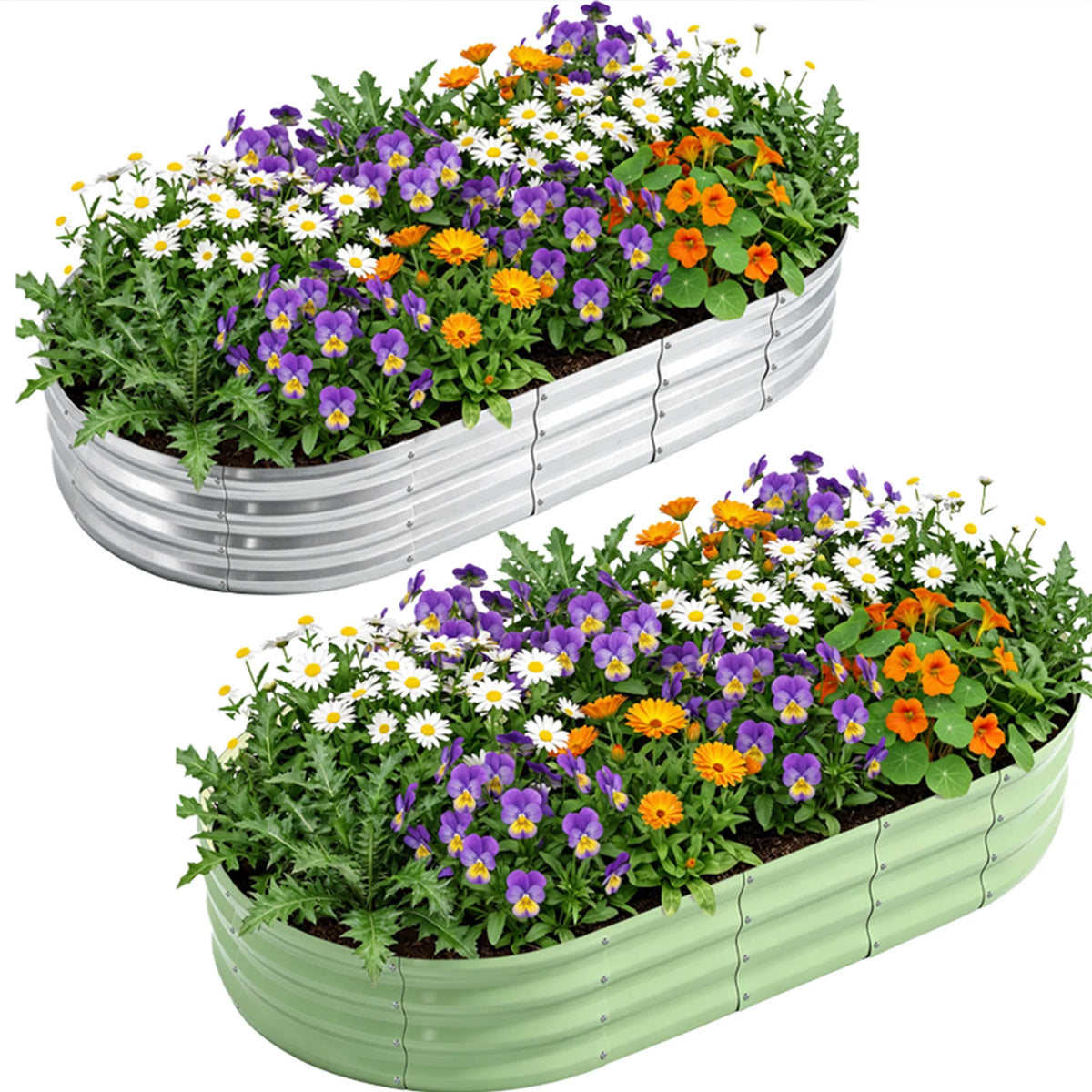 Galvanized Raised Garden Bed Outdoor, Large Raised Bed for Gardening, 6×3×1ft Metal Planter Box for Vegetables, Fruits, Flowers, Easy Assembly with Wing Nuts & Safe Rolled Design Silver/Light Green