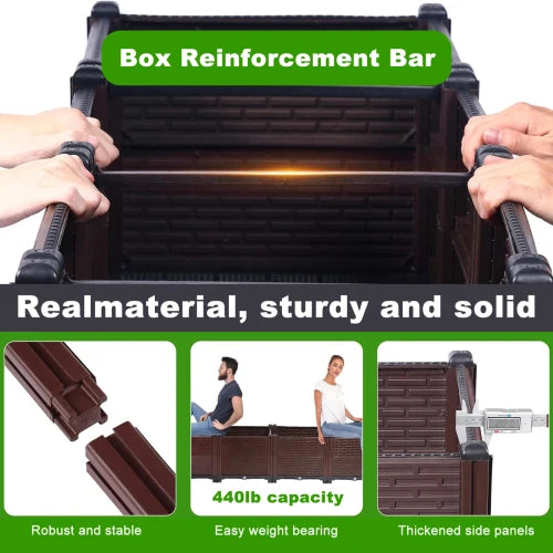 All-Weather Raised Planter Box - Polypropylene, 440lb Capacity & Drainage Outlet Outdoor