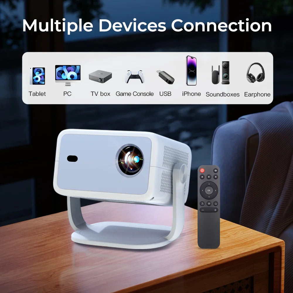 LynCast L018 Home Projector Native 1080P, 8K Decoding Android 14 WiFi6 BT5.4 Portable Movie Projector with 360° Correction