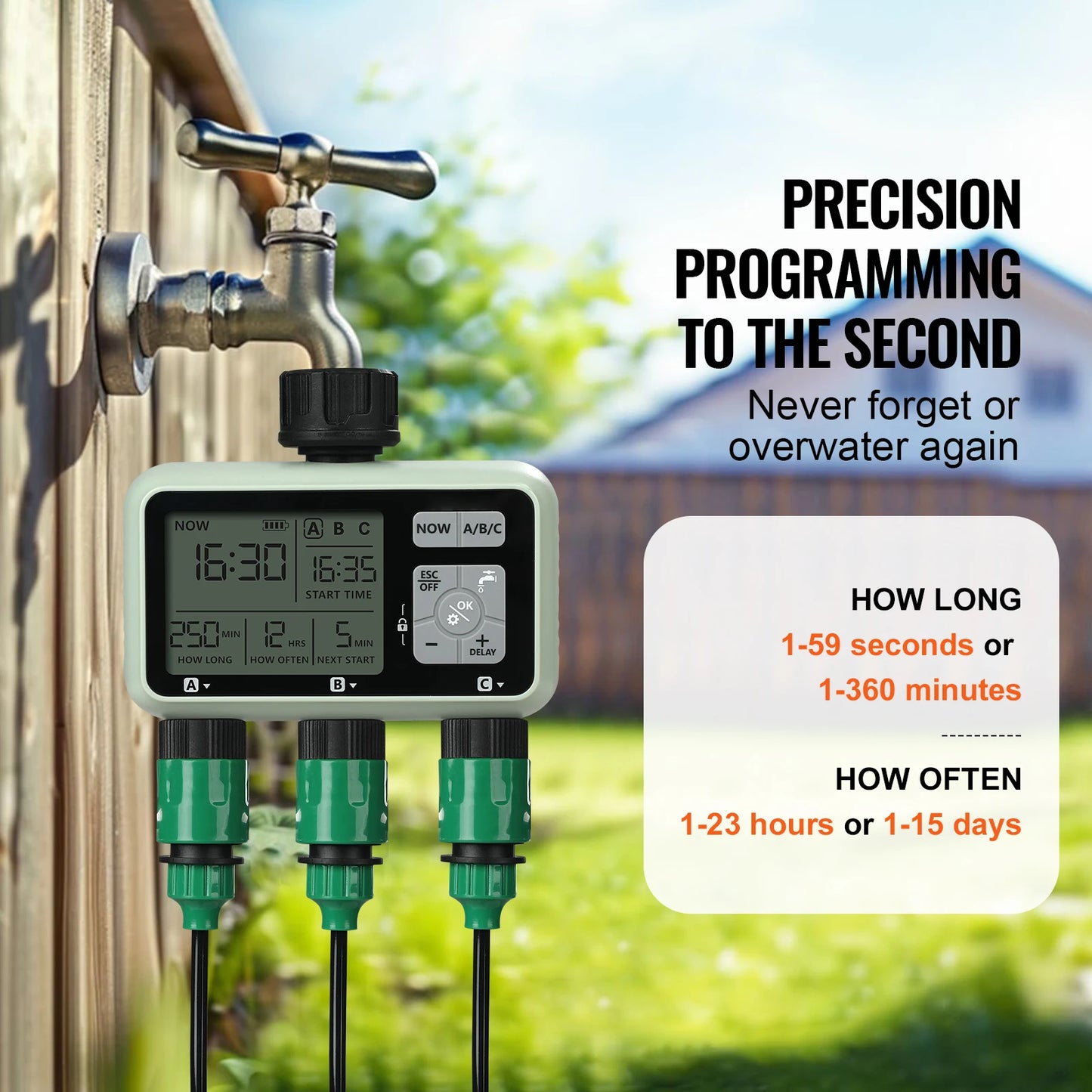 SucceBuy Water Timer 3 Outlets LCD Display Rain Delay Sprinkler Timer