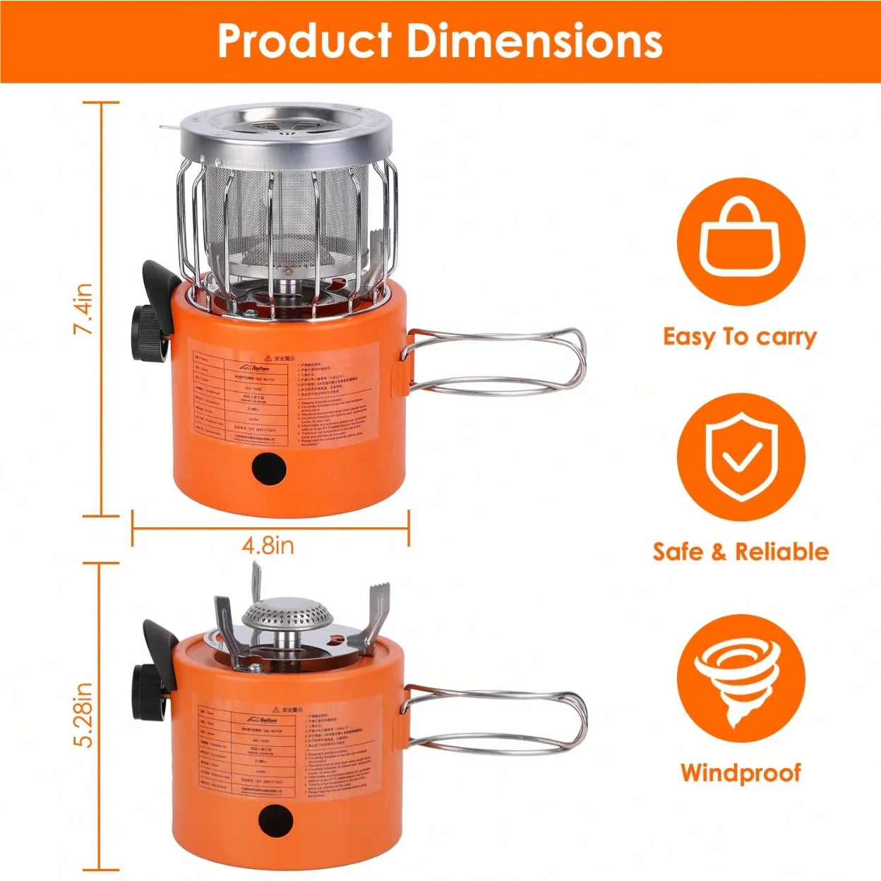 2 In 1 Portable Propane Heater Stove Outdoor Camping