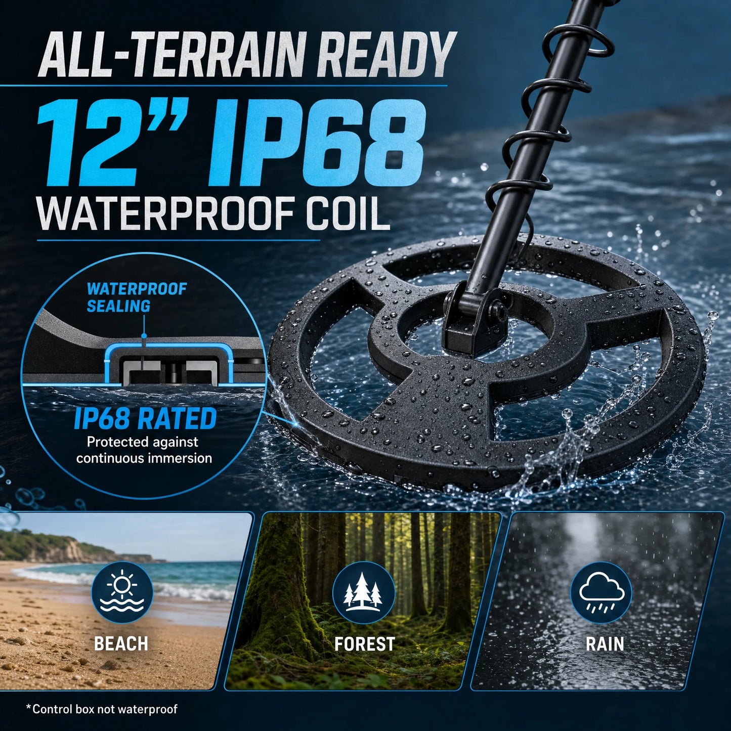 SUNPOW Professional Underground Metal Detector for Adults, 12" (30cm) Waterproof Coil High Precision, 5 Modes Dual Backlit LCD DSP, Adjustable 48-150cm for Gold Treasure Hunting
