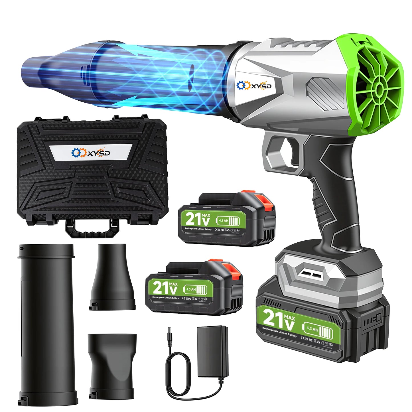 XYSD Cordless Leaf Blower Turbo Jet Handheld 2x4500mAh Batteries