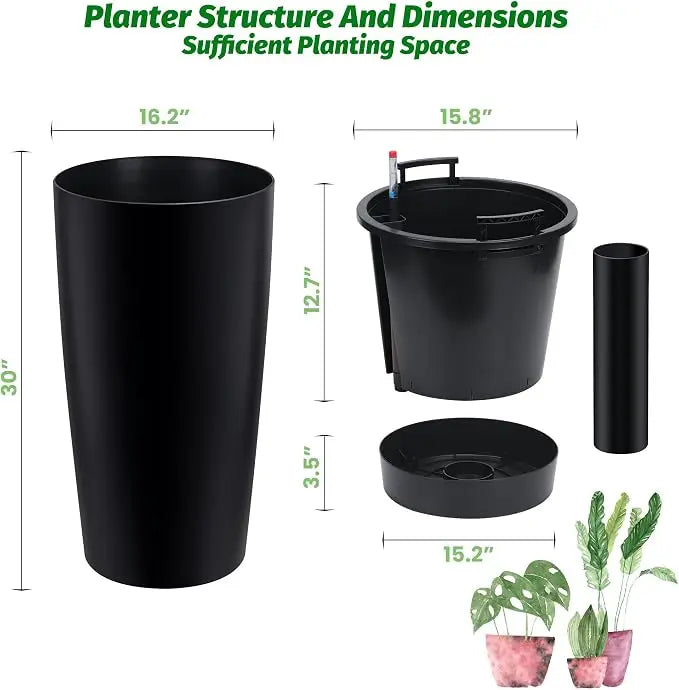 Tacleekii 30 in Planters Set of 2  Outdoor & Indoor Planters with Water Level Monitor ＆ Inner Bucket Automatic Watering  Self-Watering with Reservoir for Porch Backyard Patio