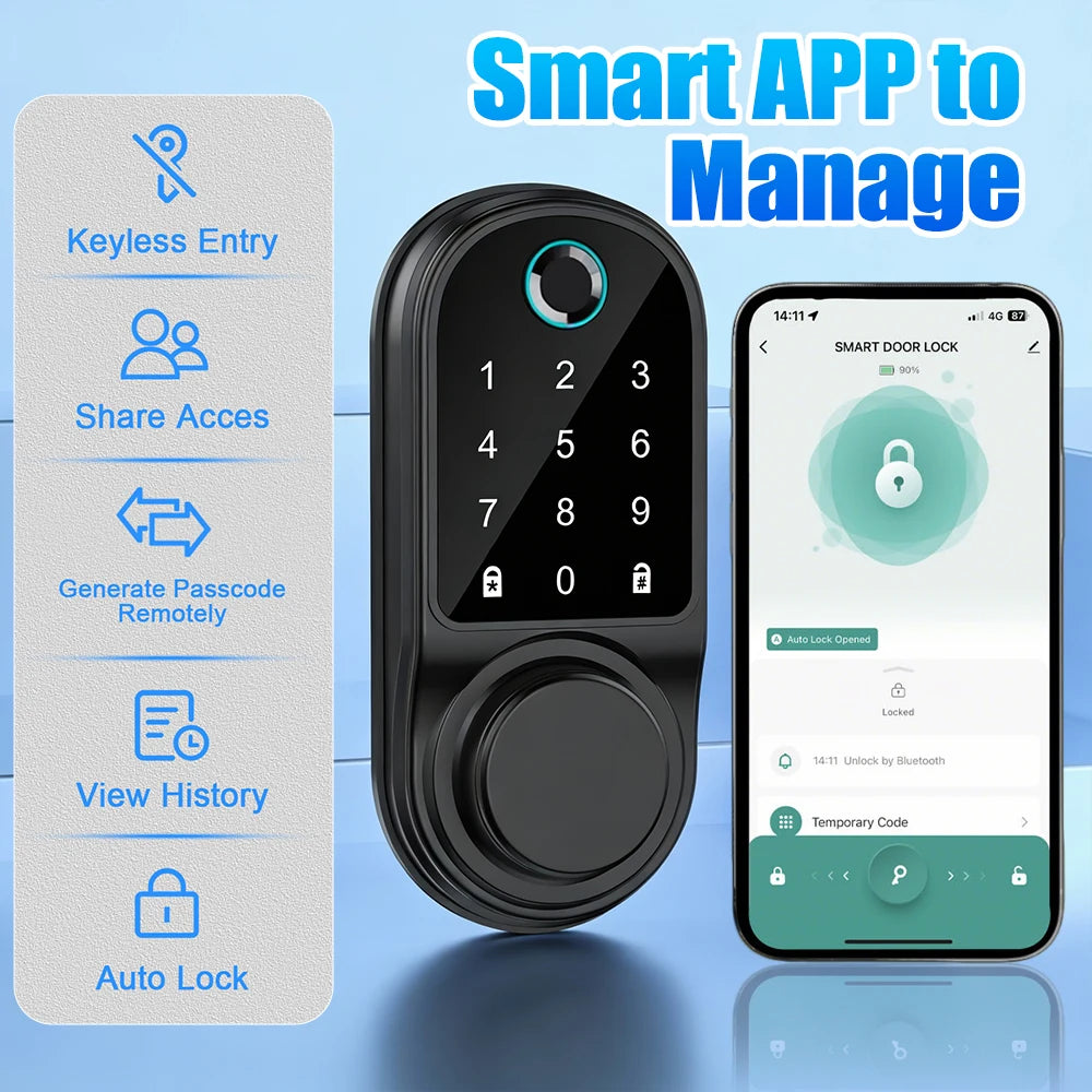 Bluetooth Smart Deadbolt Lock Keyless Entry Fingerprint Touch Keypad