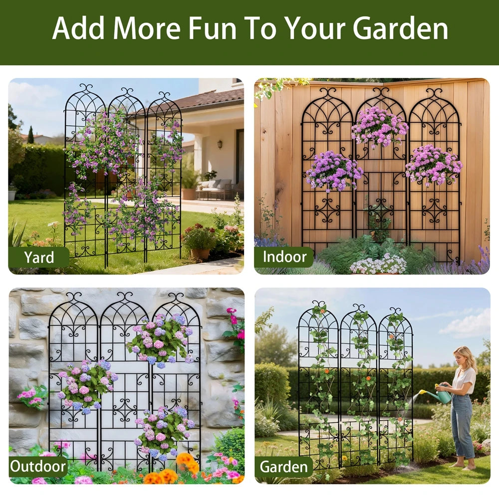 Three Pack Rustproof Tall Metal Garden Trellis For Climbing Plants And Vines