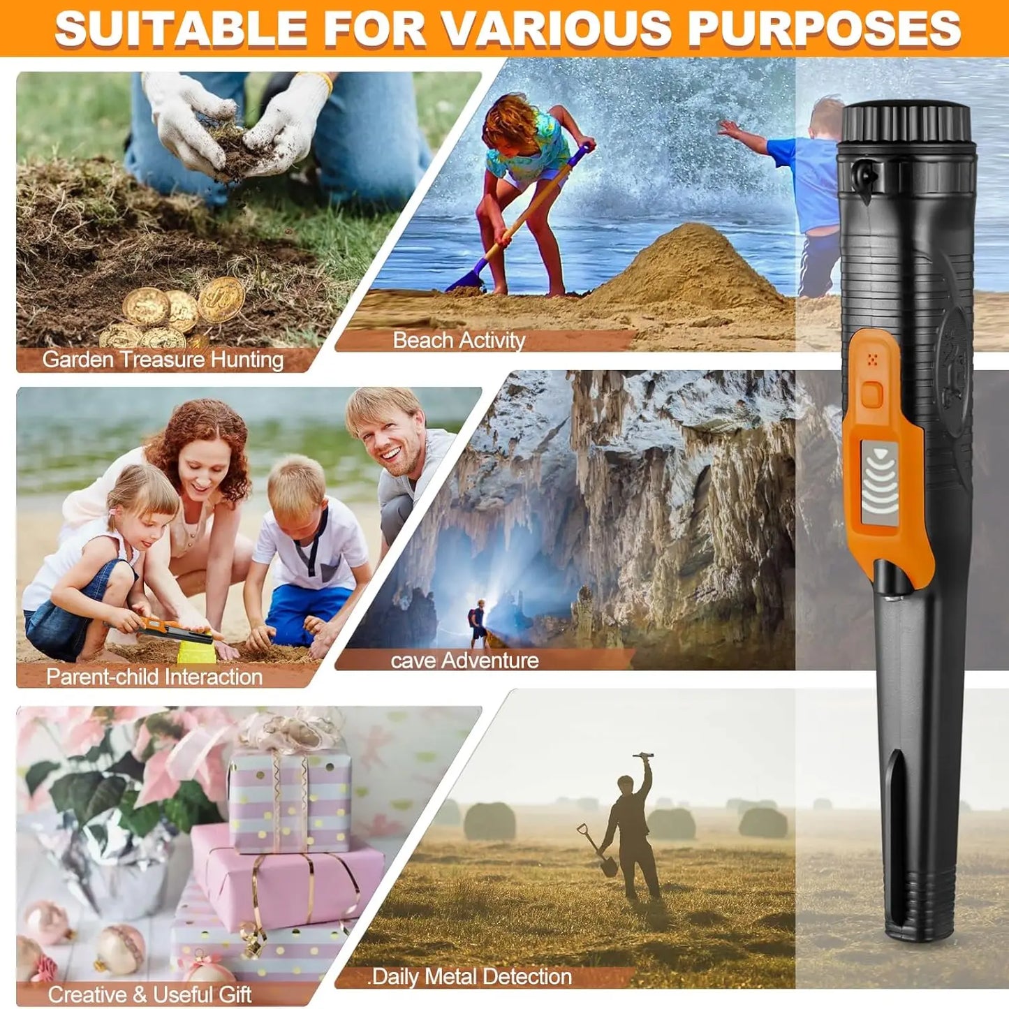 Fully Waterproof LCD Display Handheld Pinpointer Metal Detector with LED Flashlight 3 Alert Mode 360 Degree Searching Small Pin