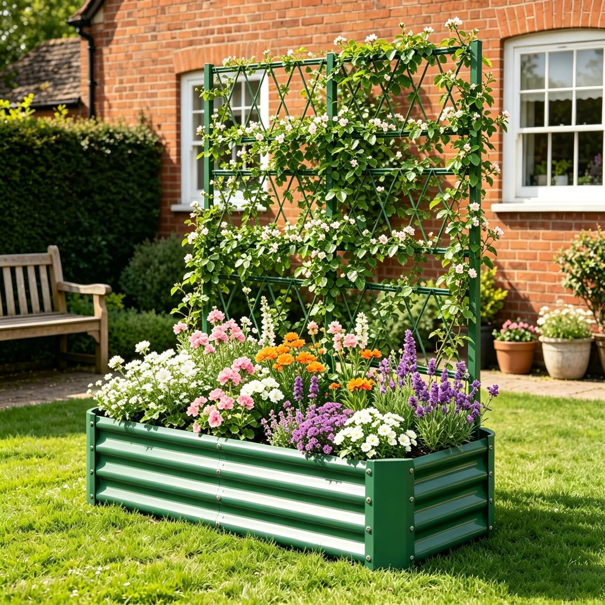 4x2x1FT Galvanized Raised Garden Bed with Arch Trellis for Climbing Vegetables Tomato Cucumber Bean, Heavy Duty Metal Raised Garden Bed Outdoor, Black