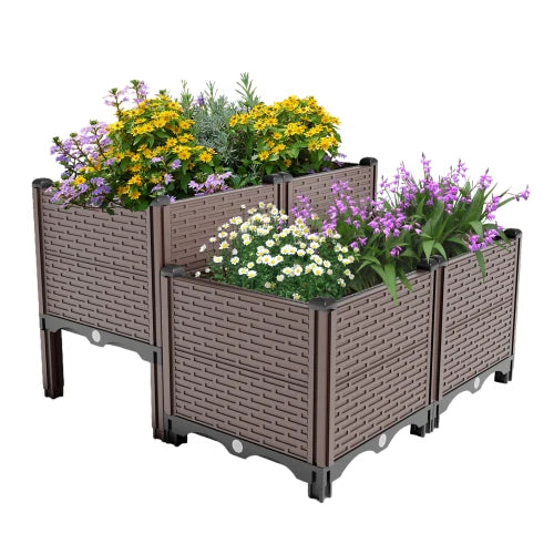 All-Weather Raised Planter Box - Polypropylene, 440lb Capacity & Drainage Outlet Outdoor