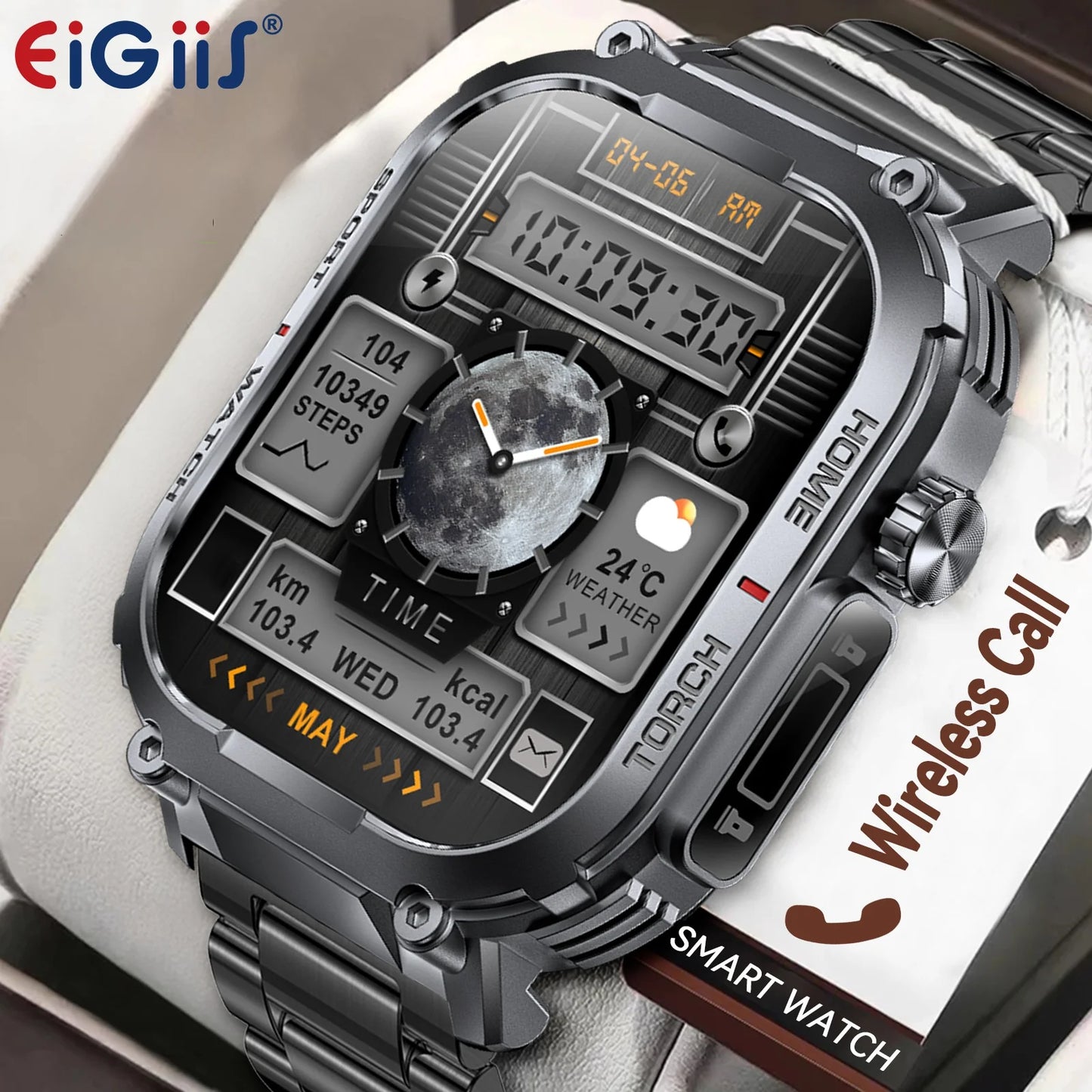 EIGIIS Smart Watch Men 3ATM Waterproof Compass Heart Rate Tracker