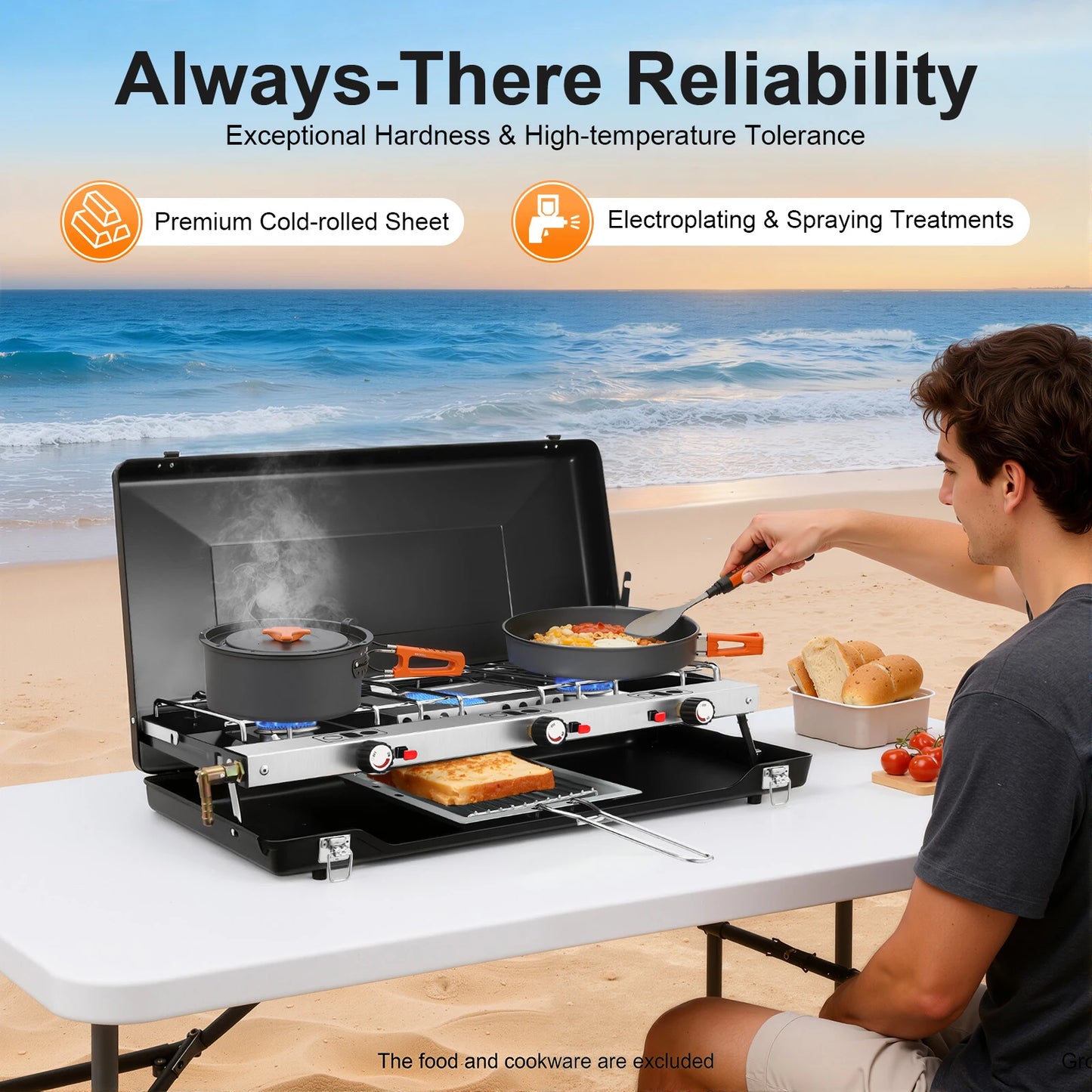 Portable Gas Camping Stove 3 Burner 4.5KW Piezo Ignition Tabletop
