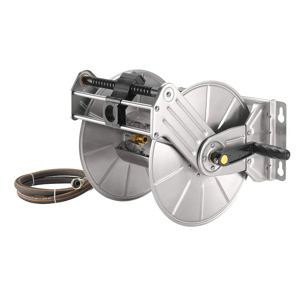 Giraffe Tools Stainless Steel Garden Hose Reel Heavy Duty, Wall/Floor Mounted Stainless Water Hose Reel Retractable with Crank, 150-Feet 5/8" Hose Capacity＆100FT hose