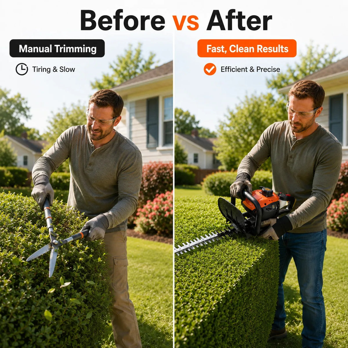 26cc Gas Hedge Trimmer 24 Inch Dual Sided Blade 2 Cycle Engine Garden Trimming Tool for Shrubs Hedges Bushes Yard Maintenance Outdoor Landscaping