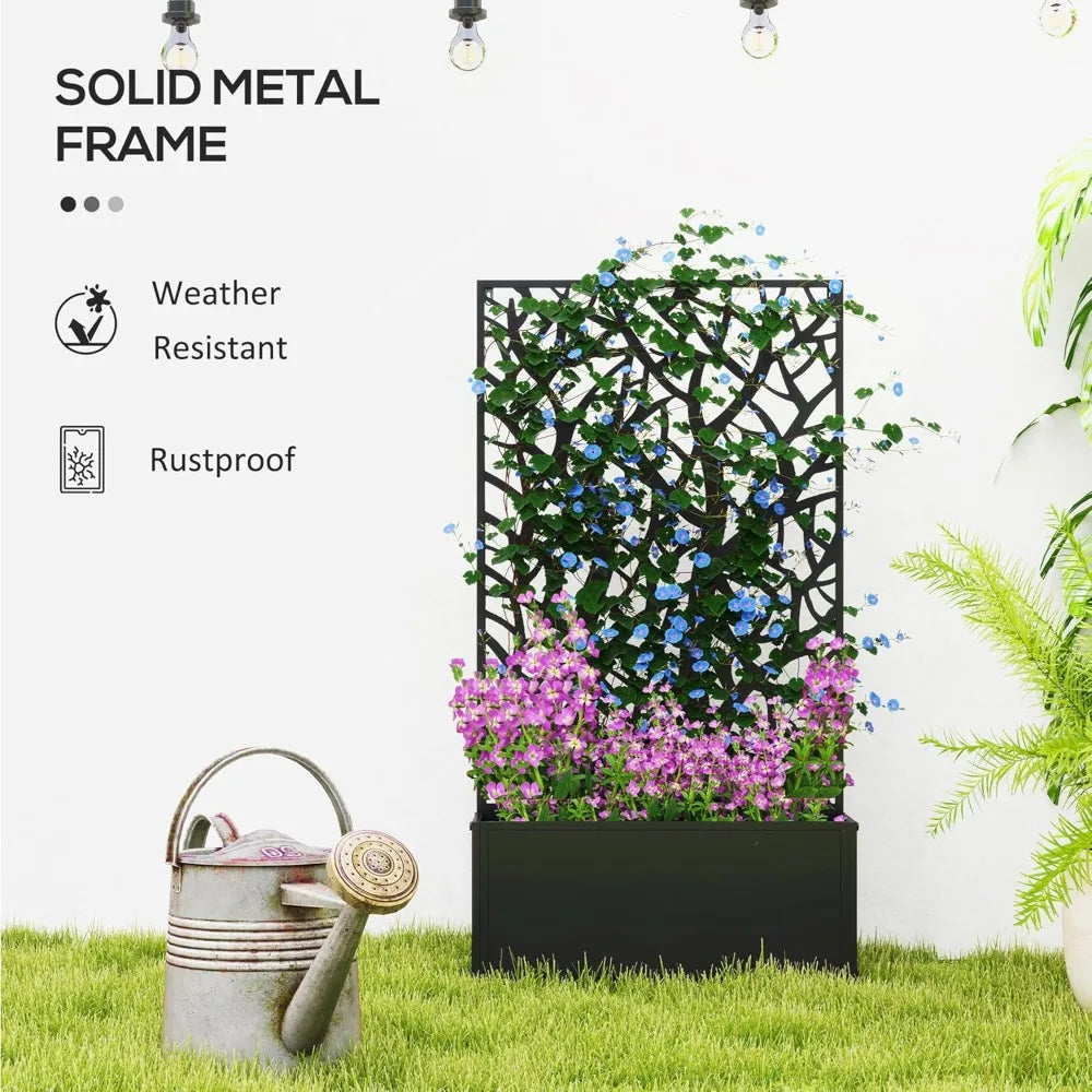 Metal Raised Garden Bed With Trellis Freestanding Or Wall Mounted