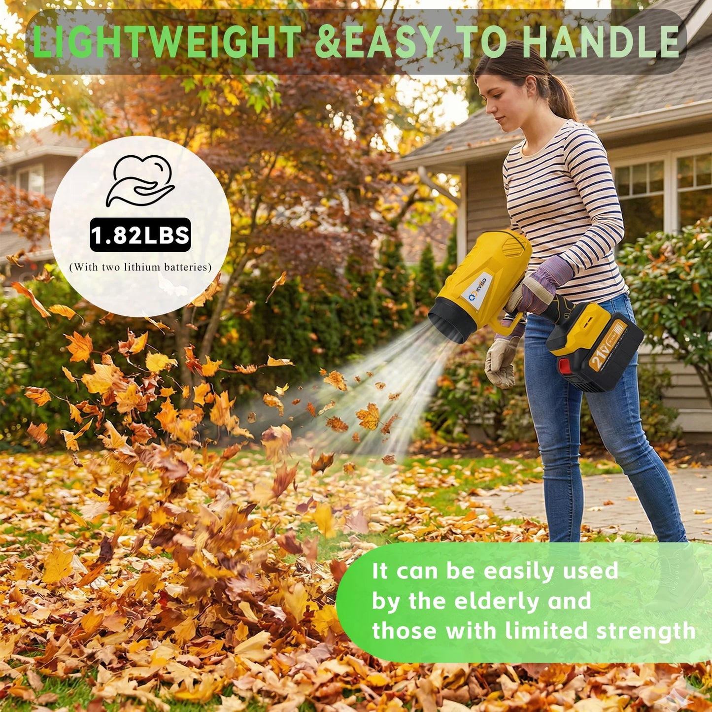 XYSD Cordless Leaf Blower Turbo Jet Handheld 2x4500mAh Batteries
