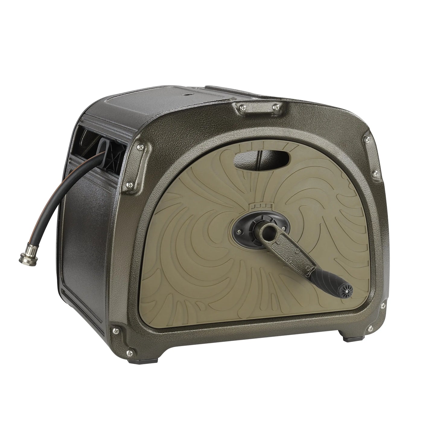 Giraffe Tools SW5 Metal Hose Reel Box, Heavy Duty Garden Hose Storage Reel Hideaway, Crank Handle, 150ft 5/8" Hose Capacity, Green