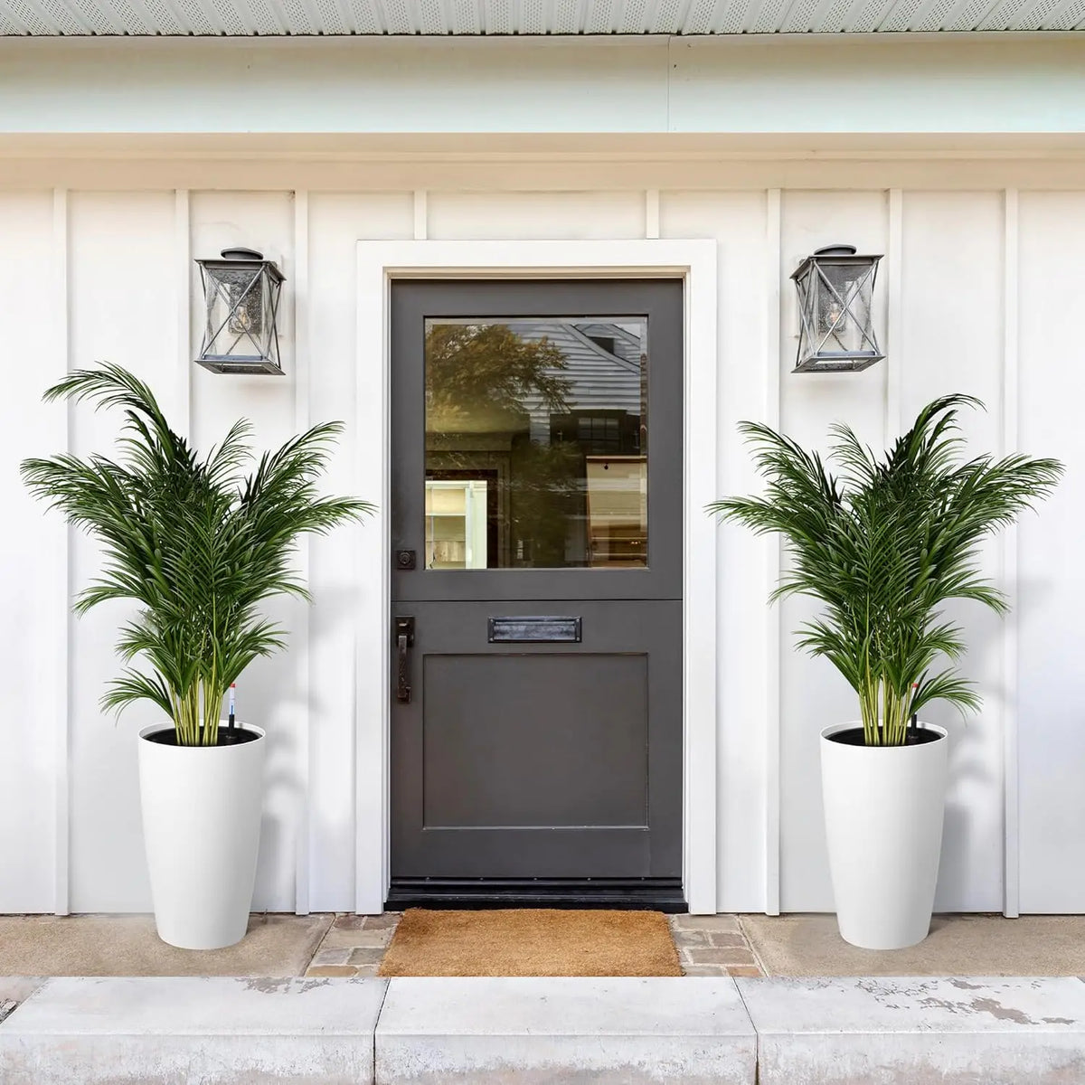 Set of 2 Tall Self Watering Planters – 15.7"/22.5" Large Indoor/Outdoor Flower Pots – Modern Design with Built-in Drainage & Water Level Monitor – Perfect for Patio, Porch, Living Room, Office