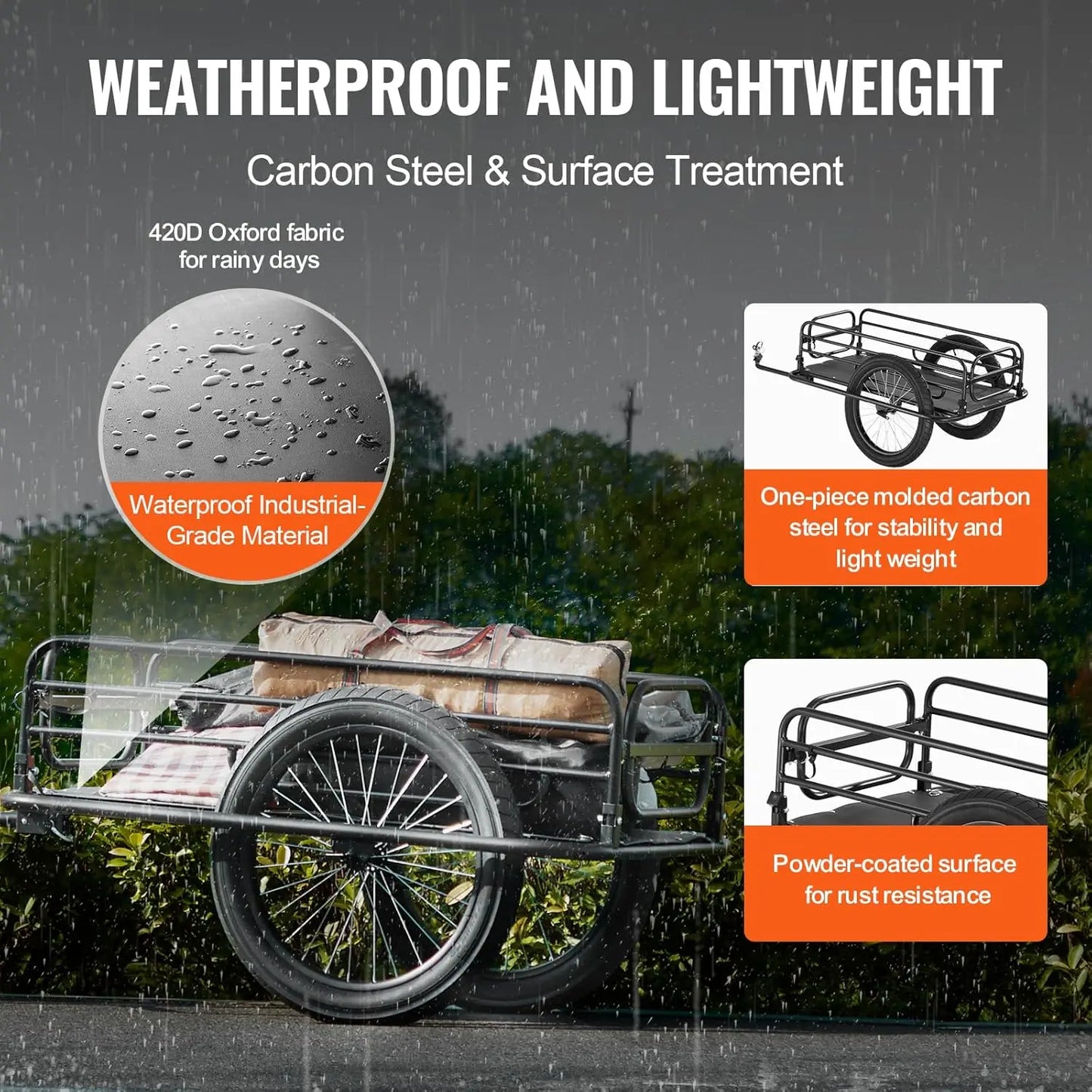 VEVOR Bike Cargo Trailer With Universal Hitch And Foldable 70 To 275 Lb Capacity