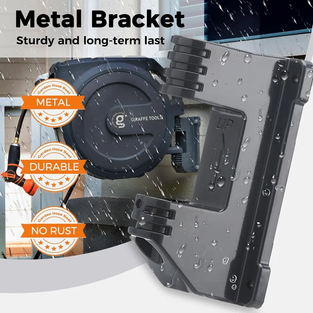 Retractable Garden Hose Reel Wall Mount 180 Degree Bracket Sprayer