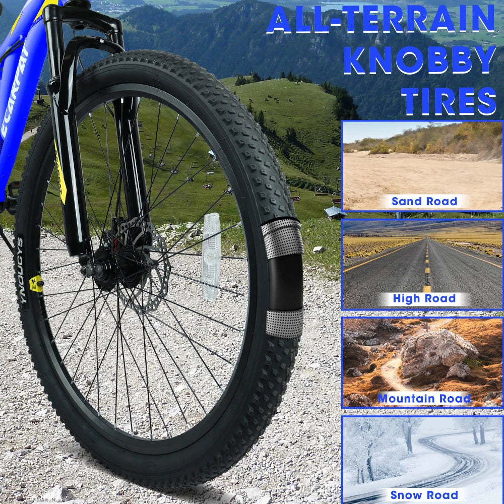 26 Inch Mountain Bike with 21-Speeds & Full Suspension Steel Frame, Alloy Rims, Disc Brakes For All Terrains, Men & Women, Multiple Colors