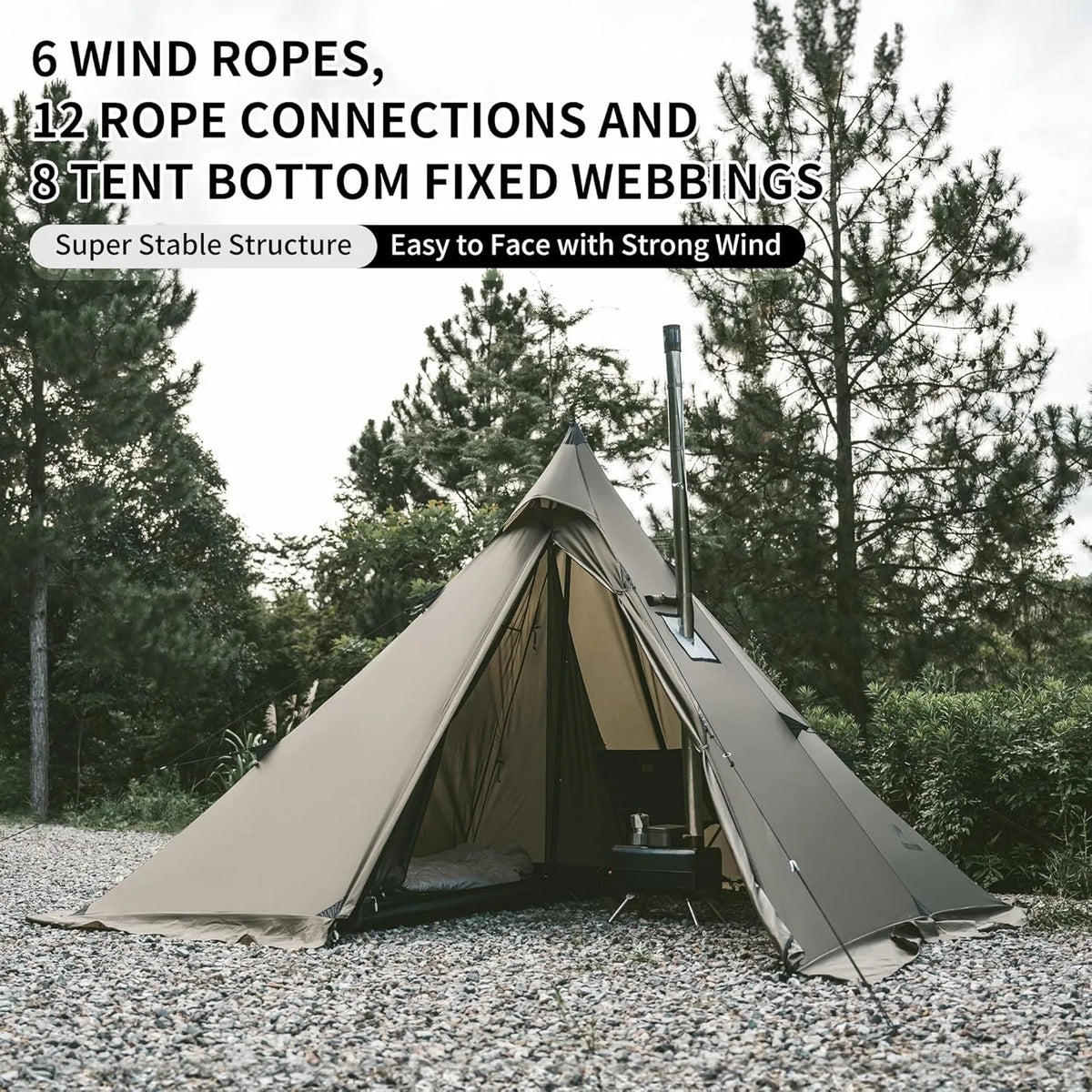 Naturehike Camping Tent with Chimney Window 2-4 Person Outdoor Ultralight Tipi Teepee Tent Pyramid Double Layer Flame-retardant