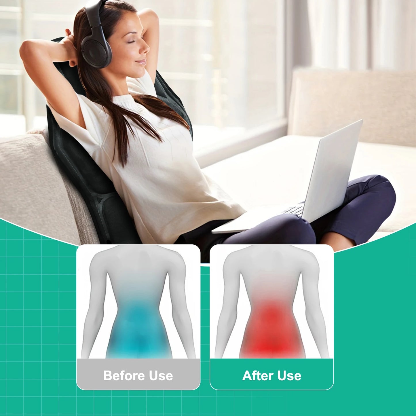 HOMEMASSA Vibration Back Massager Seat Cushion With Heat