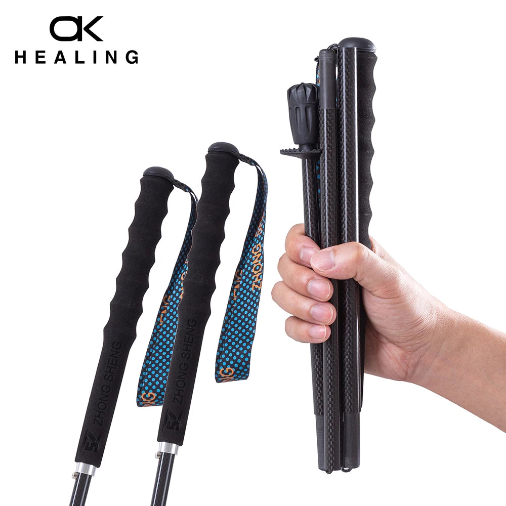 OKHEALING Carbon Fiber Trekking Poles Collapsible Walking Sticks