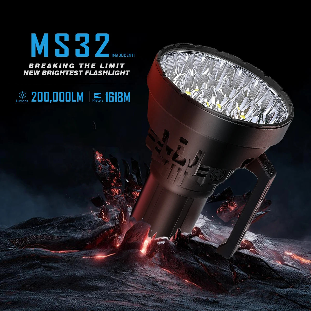 IMALENT MS32 200000 Lumen Super Bright Flashlight Range 1618m High Power Flashlight LED Rechargeable Professional Searchlight