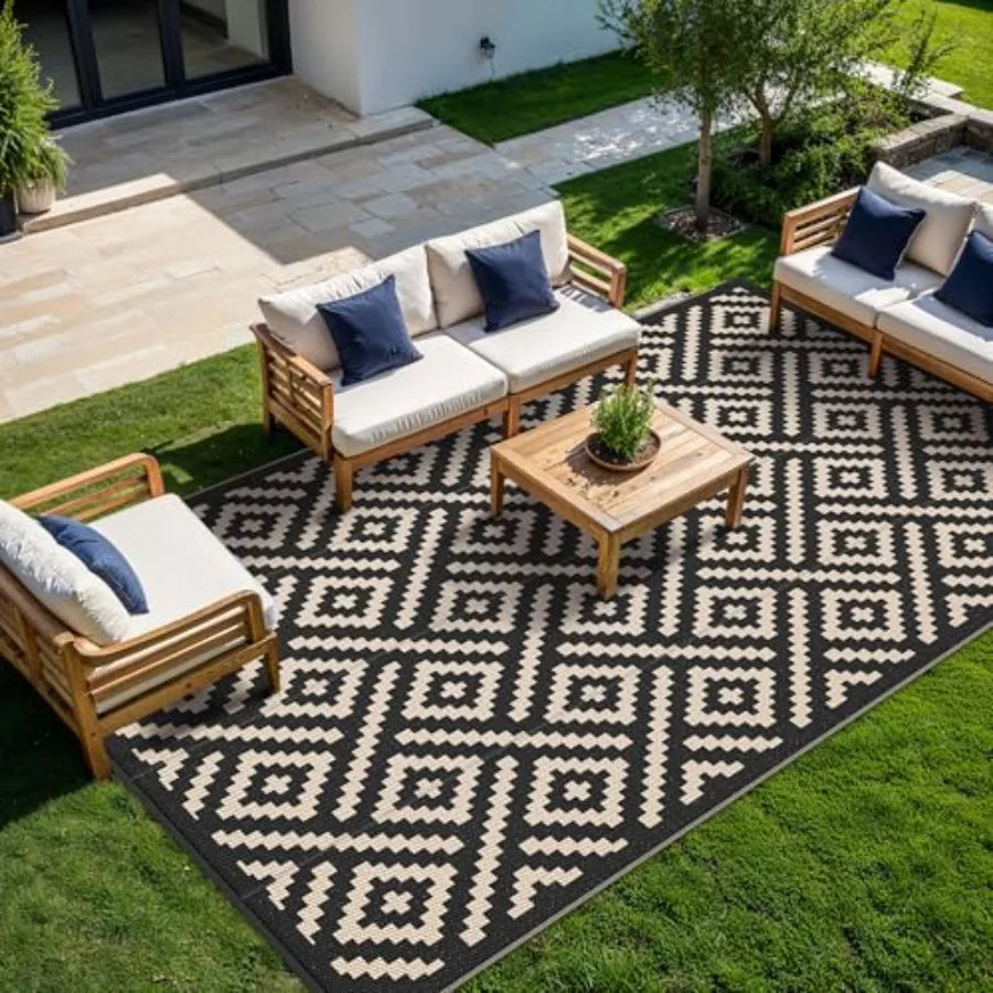 Waterproof Outdoor Rug For Patio And RV Reversible Straw Pattern