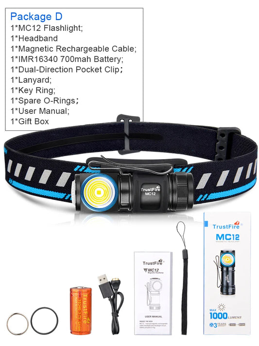 TrustFire MC12 LED Headlamp Rechargeable 1000 Lumens XPL HI