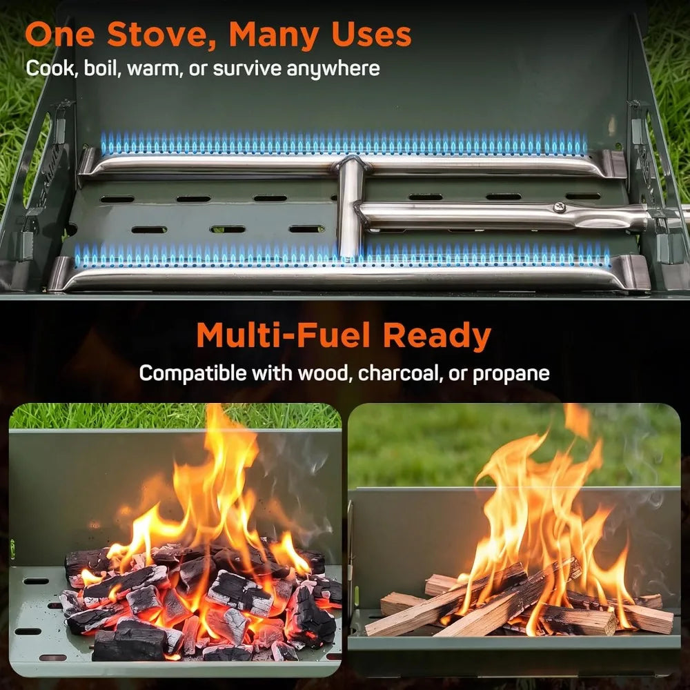 Portable Camping Grill 3 In 1 Charcoal Wood Gas Stainless Steel Carry Bag