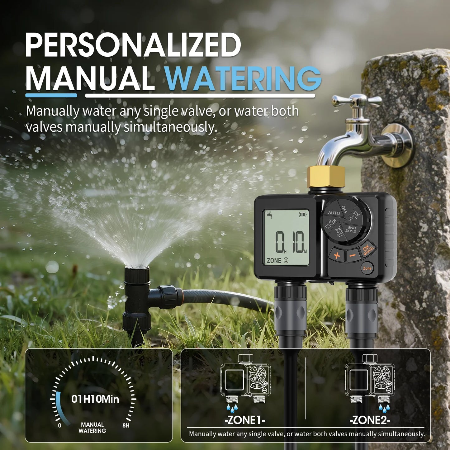 INSOMA IPX6 Garden Water Timer With Display USB C Rechargeable
