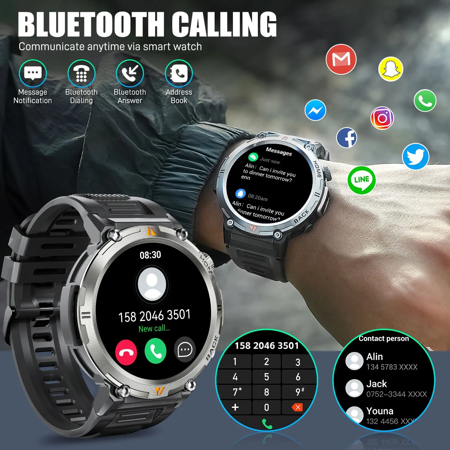 LaNikar KE3 Smart Watch Bluetooth Call Health Monitor With Flashlight
