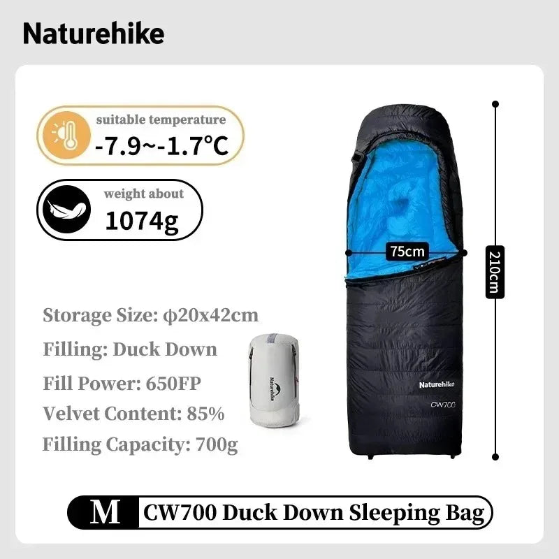 Naturehike CW400/CW700 Ultralight 650FP Duck Down Sleeping Bag 4 Seasons Compact Portable Sleeping Bag for Outdoor Hiking Travel Winter Warm Down Sleeping Bag