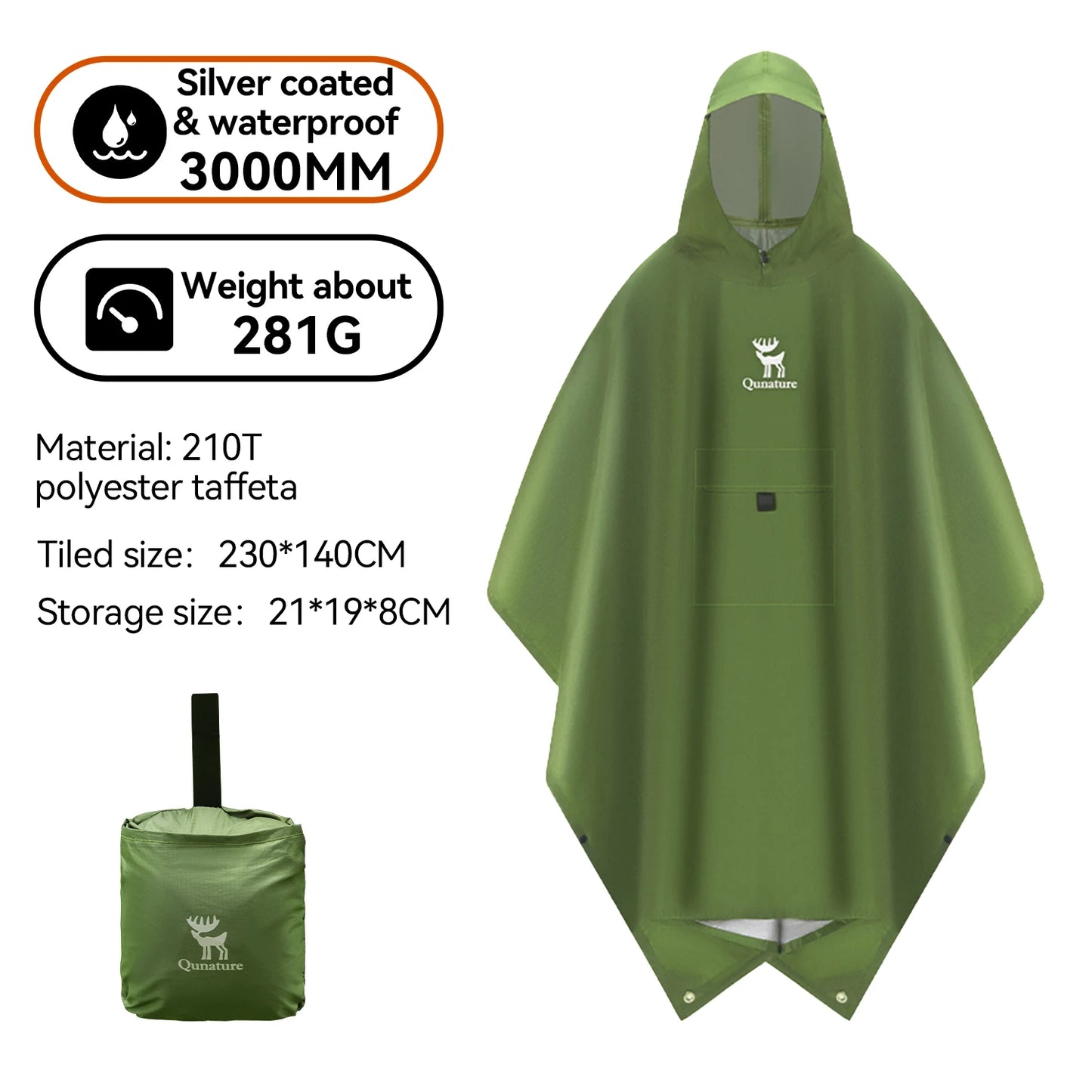 Qunature Raincoat Waterproof Lightweight Multisport Poncho