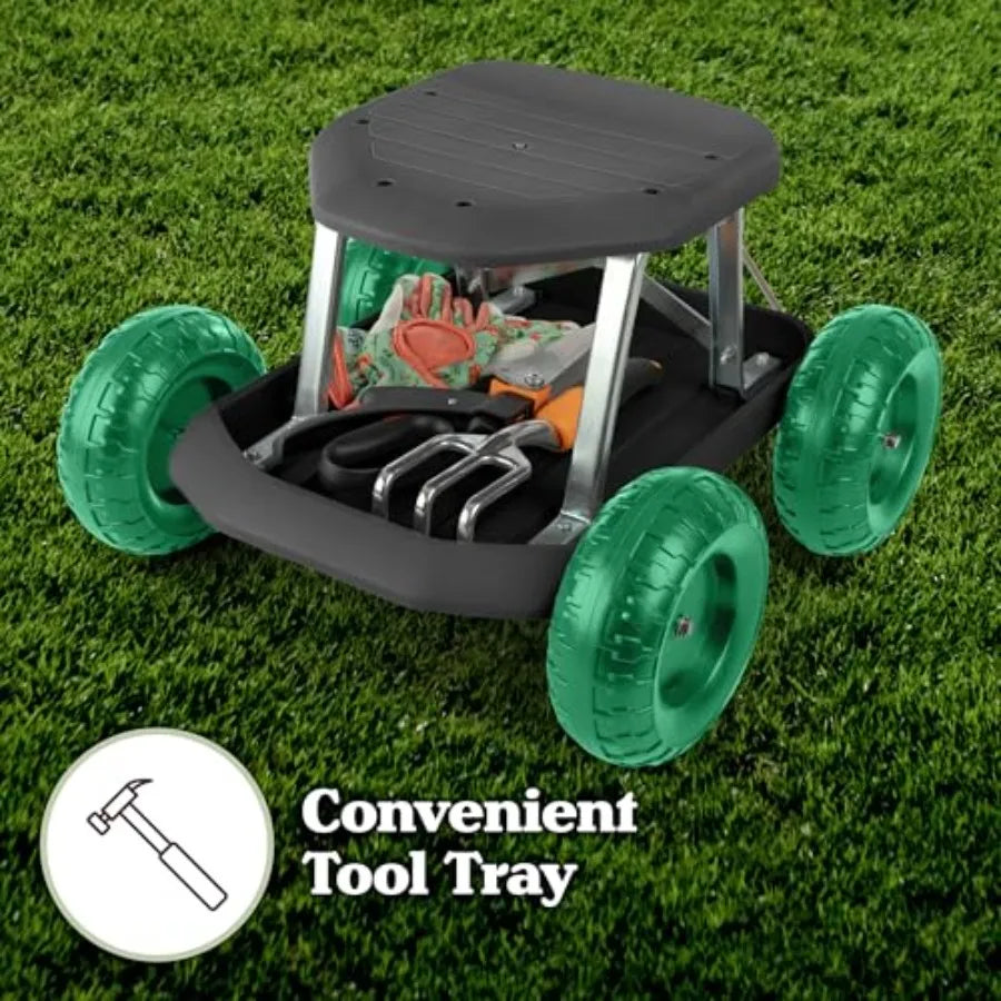 Gardening Stool Rolling Garden Seat With Wheels And Tool Tray