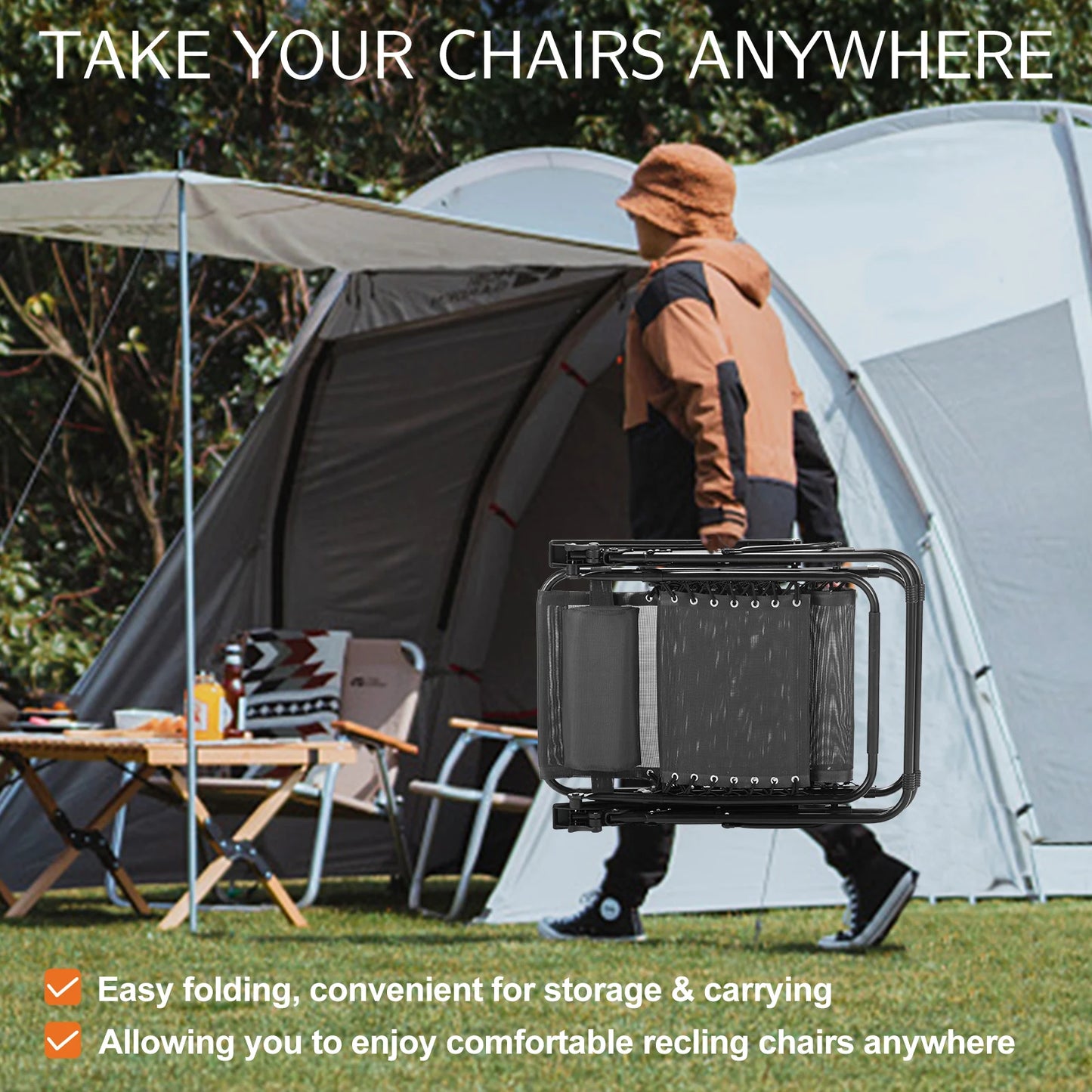 JHK Zero Gravity Portable Recliner Outdoor Patio Lounge Chair
