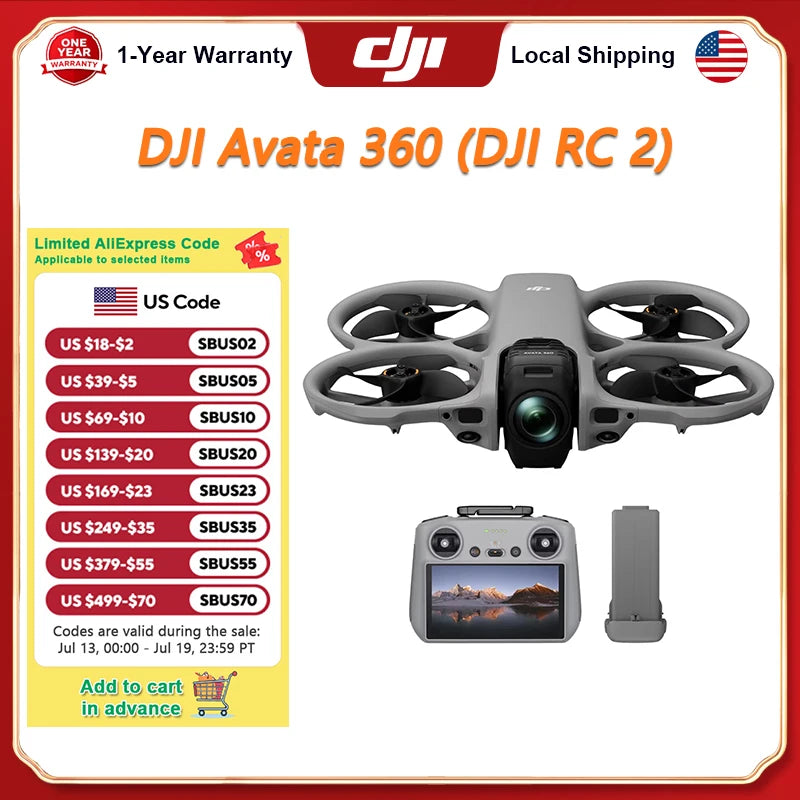 DJI Avata 360 Drone Dual Modes 360° & Single Lens Drone With 1-Inch 8K 360° Imaging for FPV & Aerial Filming 360° Camera Drone With Propeller Guard Elevate 360° View O4+ FHD Video Transmission