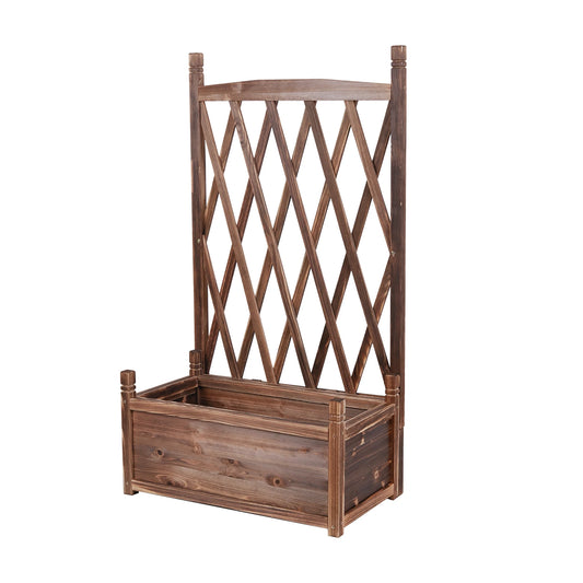 Raised Wooden Garden Bed With Trellis For Vegetable Plants