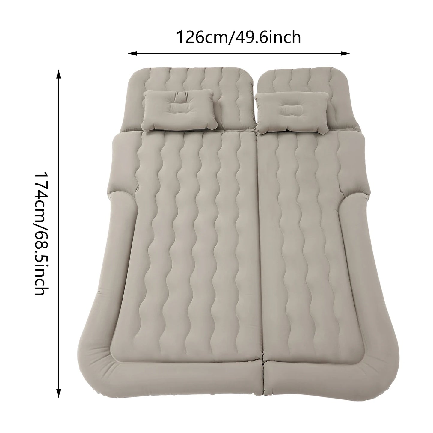 Grey Camping Inflatable SUV Mattress 1.74*1.26m, Soft and Portable Car Air Mattress High Load Bearing 300kg/661.39lbs
