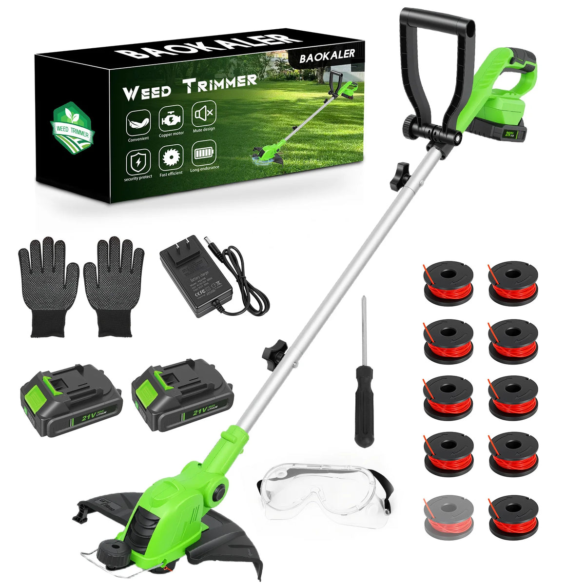 3 In1 Cordless String Trimmer 12-Inch 90° Rotatable Electric Lawn Mower Lightweight Brushless 9650RPM 10 Spools 2x2.0Ah Batteries & Charger for Lawn Garden Power Tool