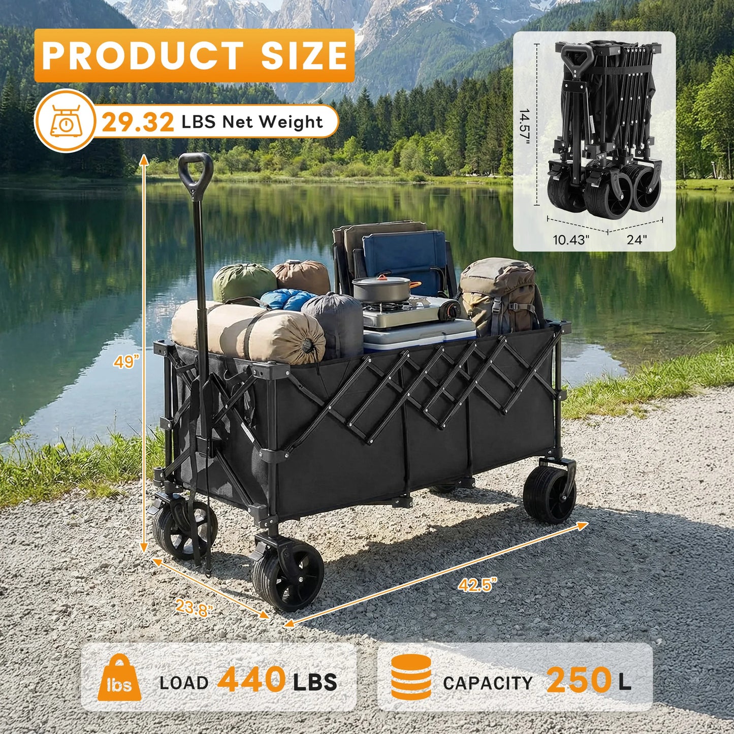 JHK Large Capacity Outdoor Foldable Cart Wagon For Shopping