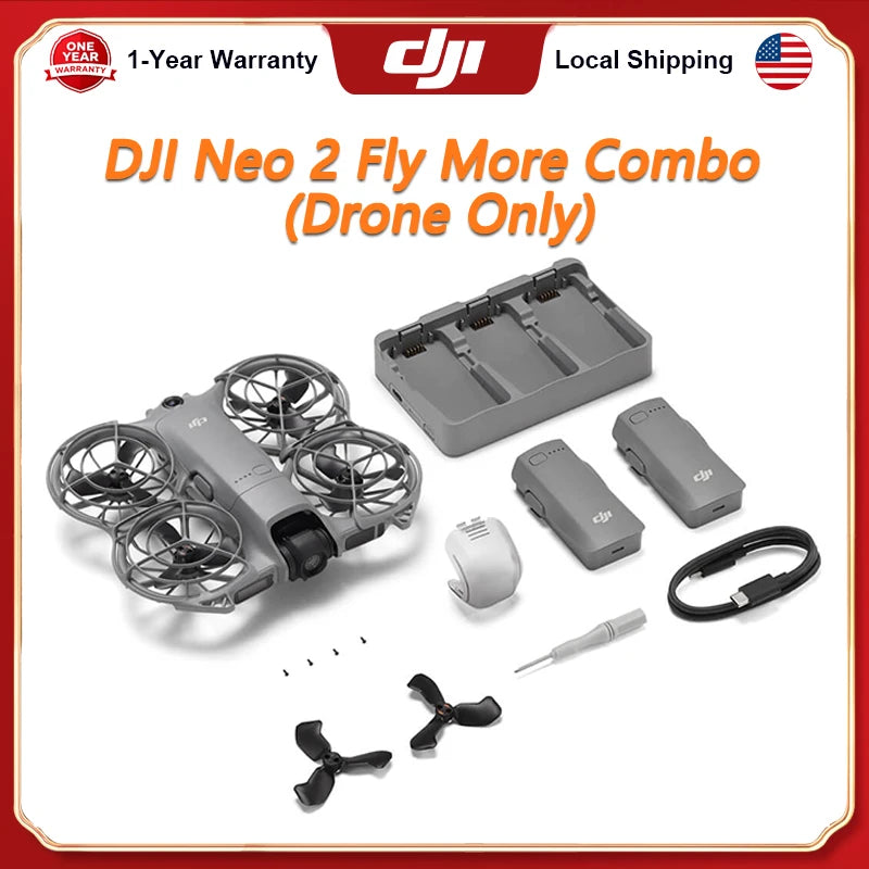 DJI Neo 2 Fly More Combo (Drone Only) 4K Drone With Camera Palm Takeoff & Landing Gesture Control DJI Neo 2 Drone ActiveTrack Omnidirectional Obstacle Sensing 3 Batteries