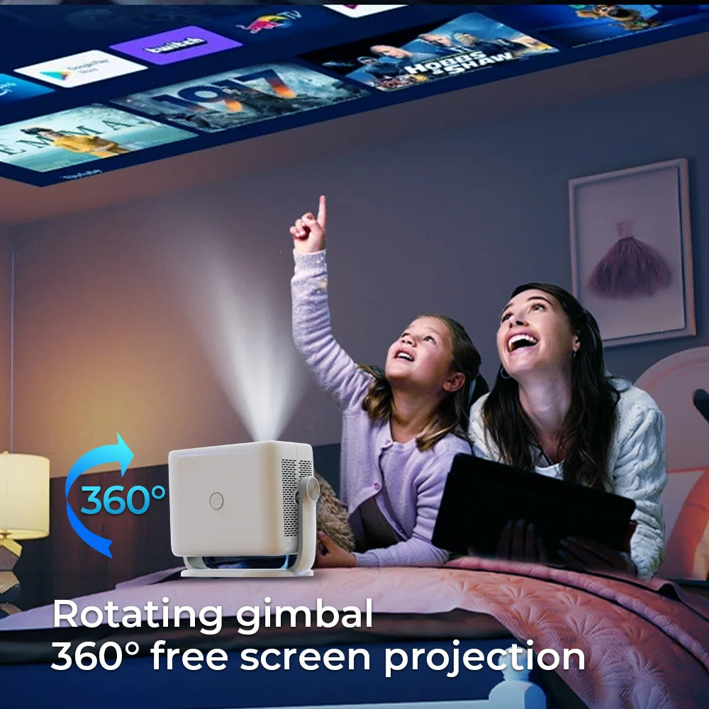 LynCast L018 Home Projector Native 1080P, 8K Decoding Android 14 WiFi6 BT5.4 Portable Movie Projector with 360° Correction