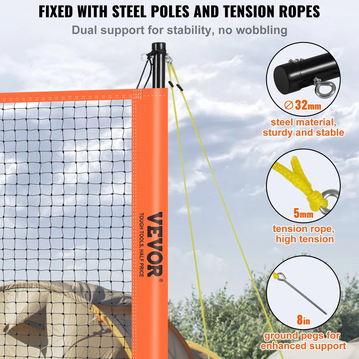 SucceBuy Outdoor Volleyball and Badminton Set with Adjustable Poles Carrying Bag